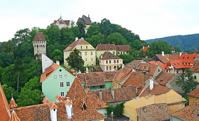 Image showing Aerial view of old city of Sighisoara