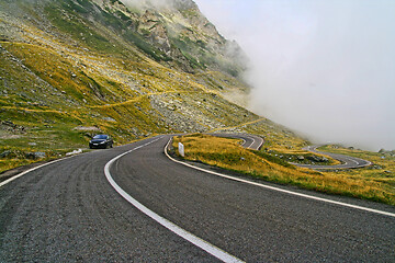 Image showing Curvy mountain road in a rainy day