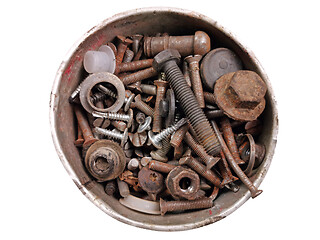 Image showing Old metalic box with rusty screws