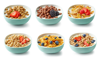 Image showing bowls of breakfast cereal balls