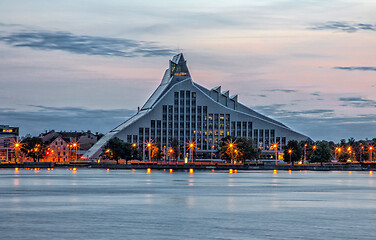 Image showing night view of Latvian National library