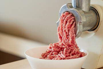 Image showing mince the meat with an electric meat mincer