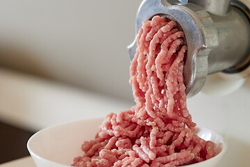 Image showing mince the meat with an electric meat mincer