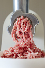 Image showing mince the meat with an electric meat mincer