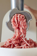 Image showing mince the meat with an electric meat mincer