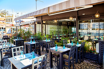 Image showing served fish restaurant tables