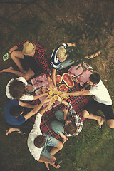 Image showing top view of group friends enjoying picnic time