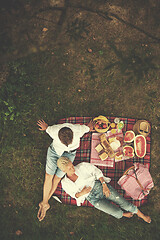 Image showing top view of couple enjoying picnic time