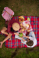 Image showing top view of couple enjoying picnic time