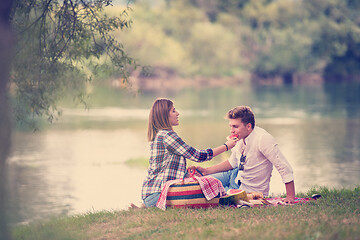 Image showing Couple in love enjoying picnic time