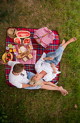 Image showing top view of couple enjoying picnic time