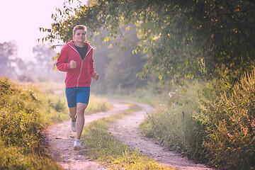 Image showing man jogging along a country road