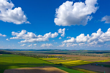 Image showing Aerial view of pasture and farmed fields