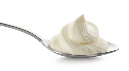 Image showing spoon of whipped mascarpone cheese cream