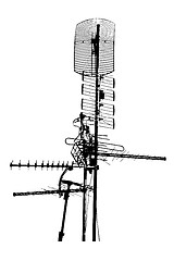Image showing silhouette of television rooftop antennas