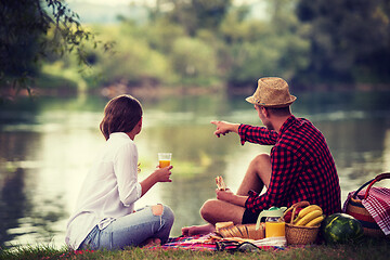 Image showing Couple in love enjoying picnic time