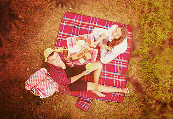 Image showing top view of couple enjoying picnic time