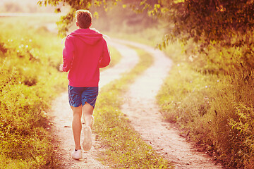 Image showing man jogging along a country road