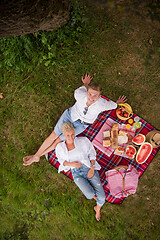 Image showing top view of couple enjoying picnic time