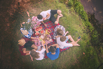 Image showing top view of group friends enjoying picnic time