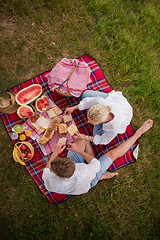 Image showing top view of couple enjoying picnic time