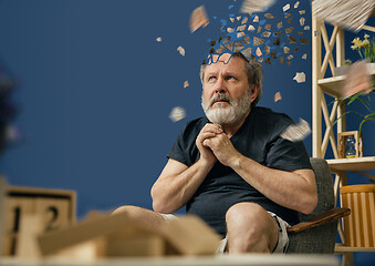 Image showing Old bearded man with alzheimer desease