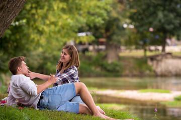 Image showing Couple in love enjoying picnic time