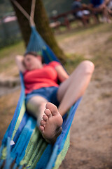 Image showing woman resting on hammock