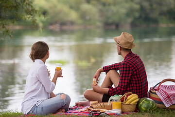 Image showing Couple in love enjoying picnic time