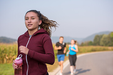 Image showing young people jogging on country road