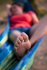 Image showing woman resting on hammock