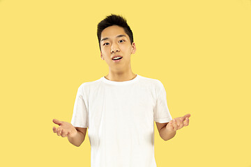 Image showing Korean young man\'s half-length portrait on yellow background