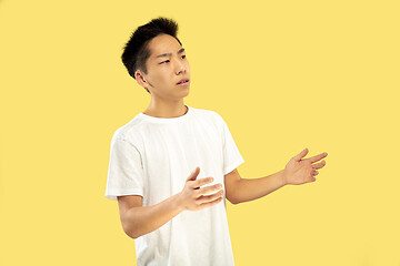 Image showing Korean young man\'s half-length portrait on yellow background