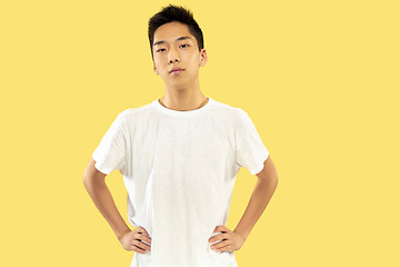 Image showing Korean young man\'s half-length portrait on yellow background