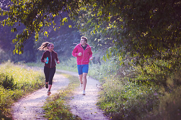 Image showing young couple jogging along a country road