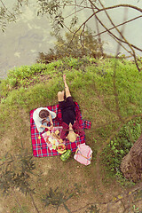 Image showing top view of couple enjoying picnic time