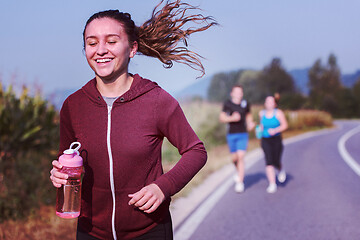 Image showing young people jogging on country road