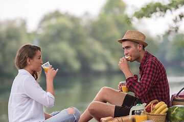 Image showing Couple in love enjoying picnic time