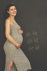 Image showing Portrait of pregnant woman in front of black chalkboard