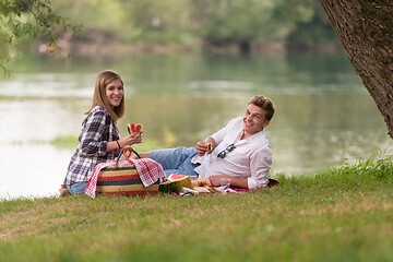 Image showing Couple in love enjoying picnic time