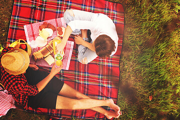 Image showing top view of couple enjoying picnic time