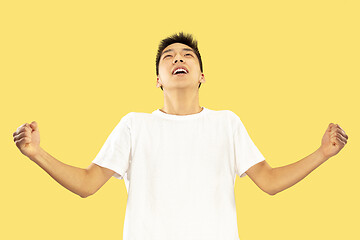 Image showing Korean young man\'s half-length portrait on yellow background