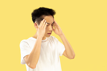 Image showing Korean young man\'s half-length portrait on yellow background