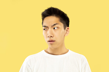 Image showing Korean young man\'s half-length portrait on yellow background