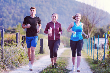 Image showing young people jogging on country road