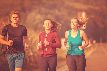 Image showing young people jogging on country road