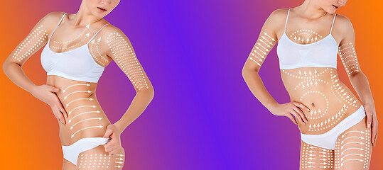 Image showing Beautiful female body, concept of bodycare and lifting