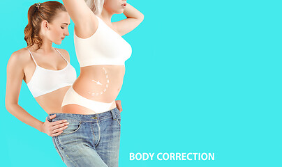 Image showing Beautiful female body, concept of bodycare and lifting