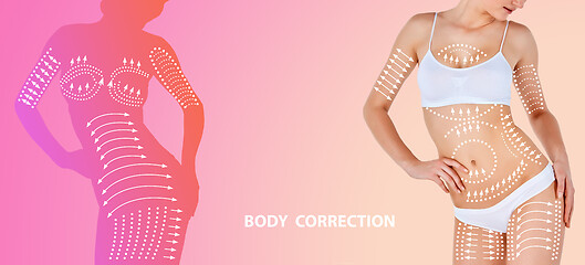 Image showing Beautiful female body, concept of bodycare and lifting