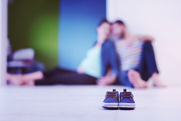 Image showing pair of blue baby shoes